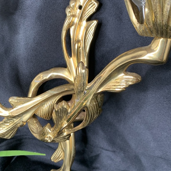 Large Vintage Brass French Louis XV Style Candlestick Wall Scones with glass - Picture 3 of 11